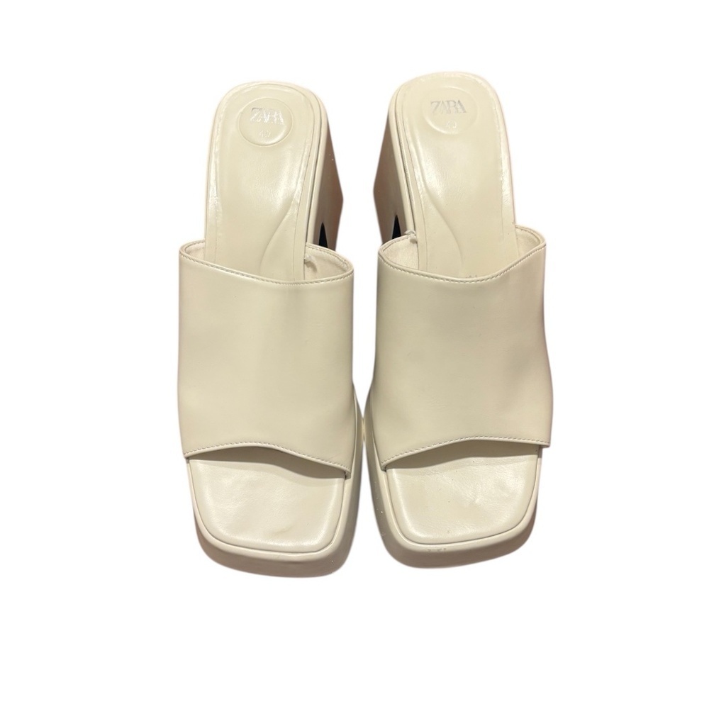 Zara Women's Chunky Platform Slip On Mules in White Size 40